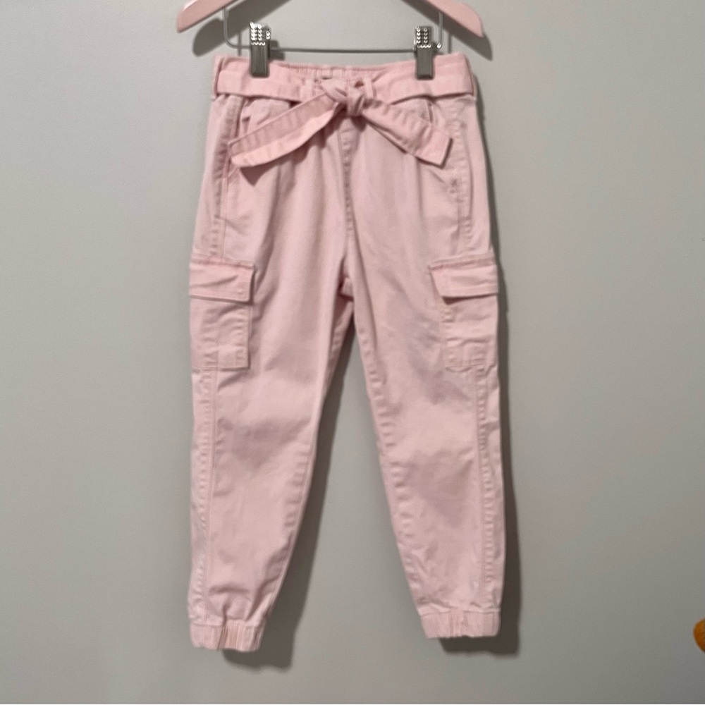 George Pink Cotton Cargo Jogger Pants with Paperbag Tie Waist 4T